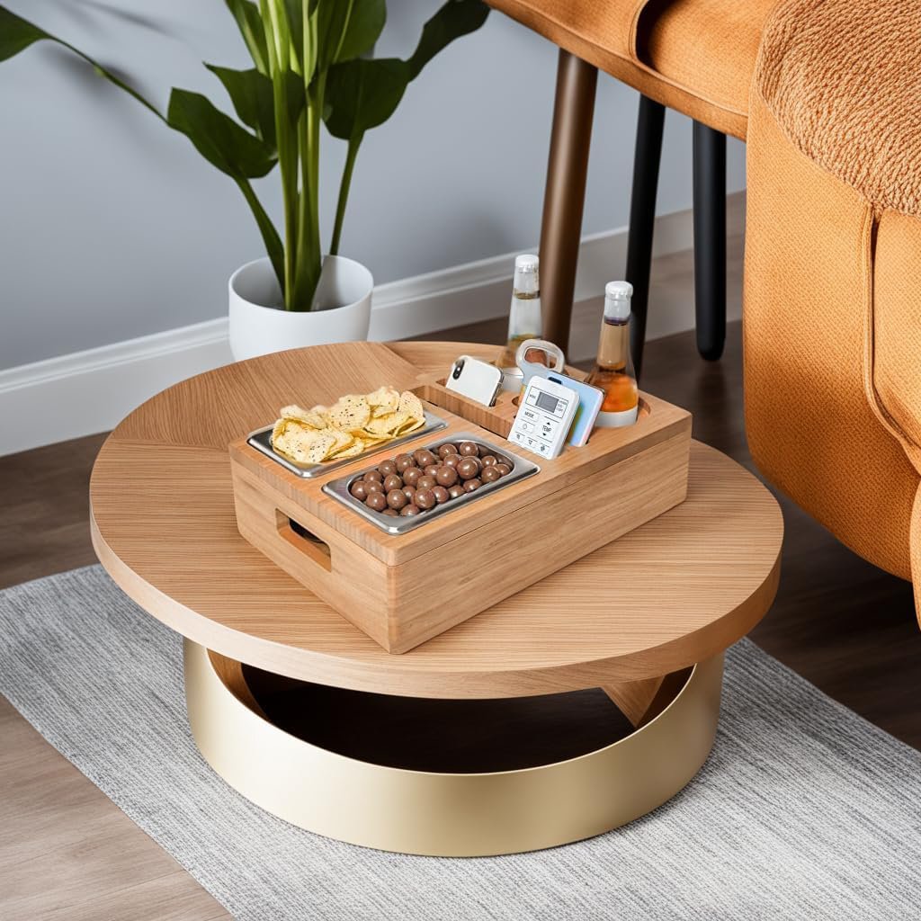 Wholesale 2025 Hot Selling Bamboo Sofa Snack Caddy TV Tray with 2 Red Wine Glass Holder Bed Snack Tray Couch Cup Holder