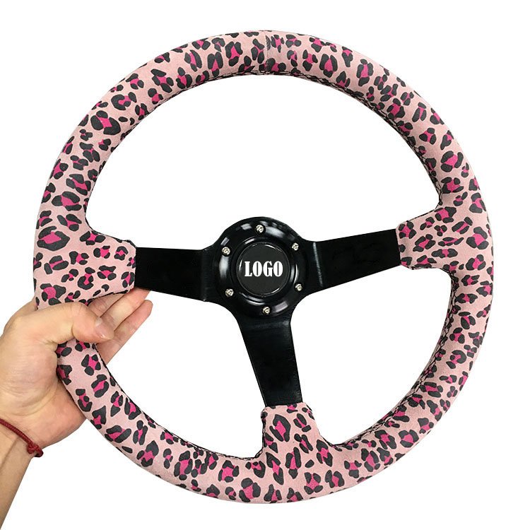 heart shape customized LOGO suede leather steering wheel universal car steering wheel