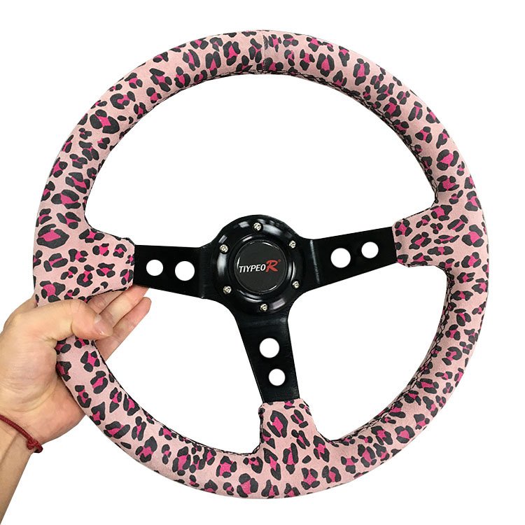 heart shape customized LOGO suede leather steering wheel universal car steering wheel