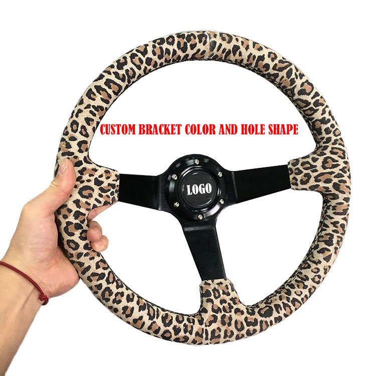 heart shape customized LOGO suede leather steering wheel universal car steering wheel