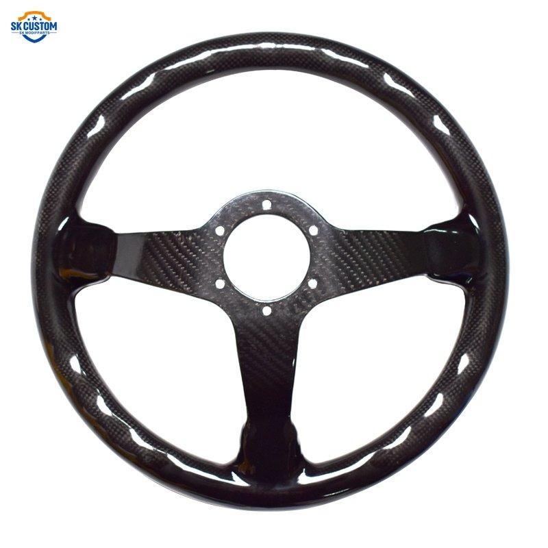 14 Inch 340mm Racing Car Steering Wheel Dry Carbon Fiber Deep Dish Steering Wheel With 6 Bolt Horn Button