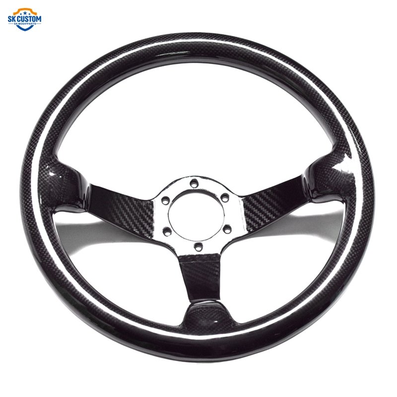 14 Inch 340mm Racing Car Steering Wheel Dry Carbon Fiber Deep Dish Steering Wheel With 6 Bolt Horn Button
