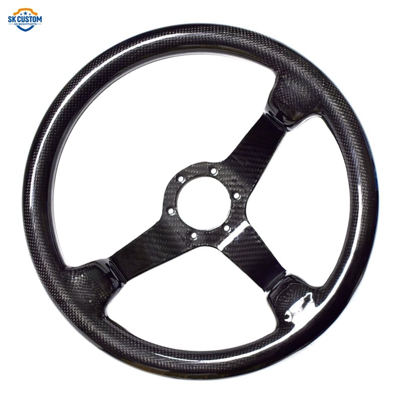 14 Inch 340mm Racing Car Steering Wheel Dry Carbon Fiber Deep Dish Steering Wheel With 6 Bolt Horn Button