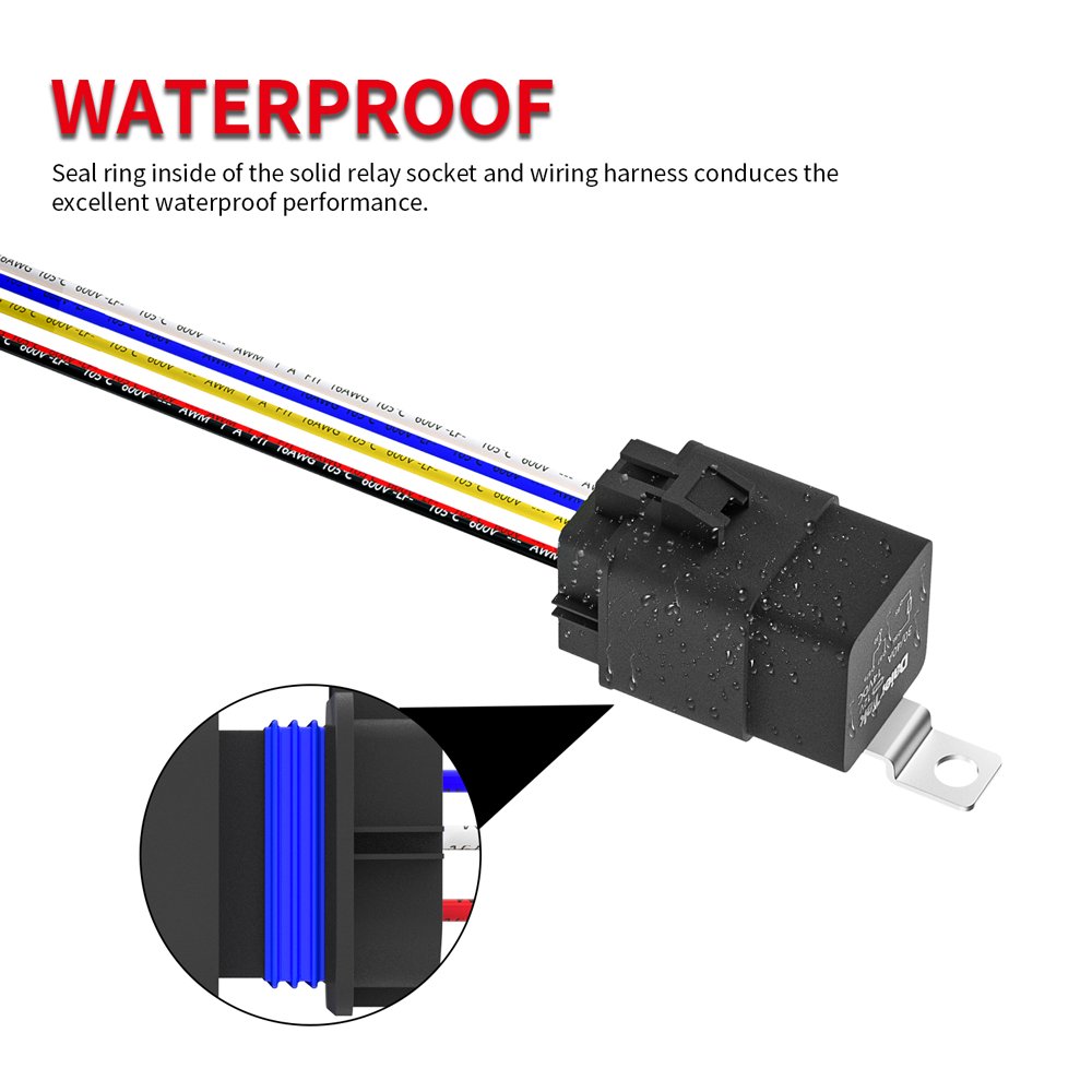 Waterproof 12V 40A Pre-Wired Relay 5 Pin SPDT Auto Relays Plug Connector With Harness Set for Automotive Car Horn