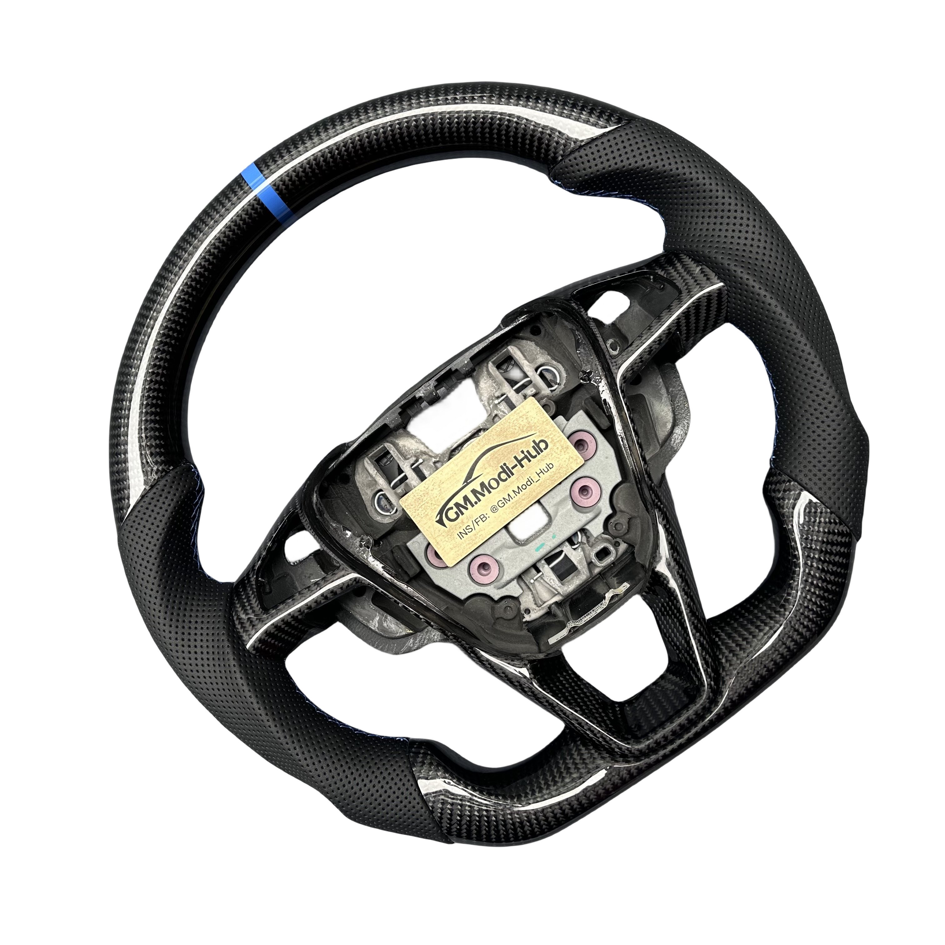 GM.Modi-Hub High Quality Carbon Fiber Steering Wheel with blue accent For Ford 2013-2020 Fusion 2015-2024 Edge 2013-2021 Mondeo