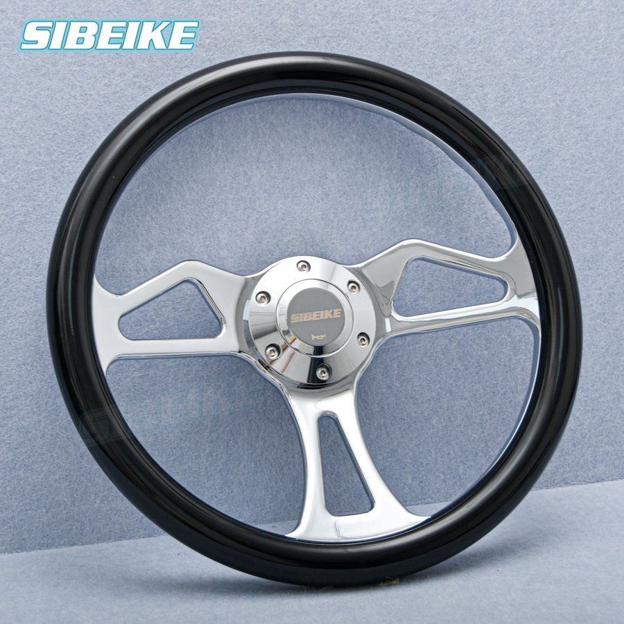 350mm Black Vintage Sports Steering Wheel High Quality Chrome Spoke ABS Racing Car /Truck Steering Wheel