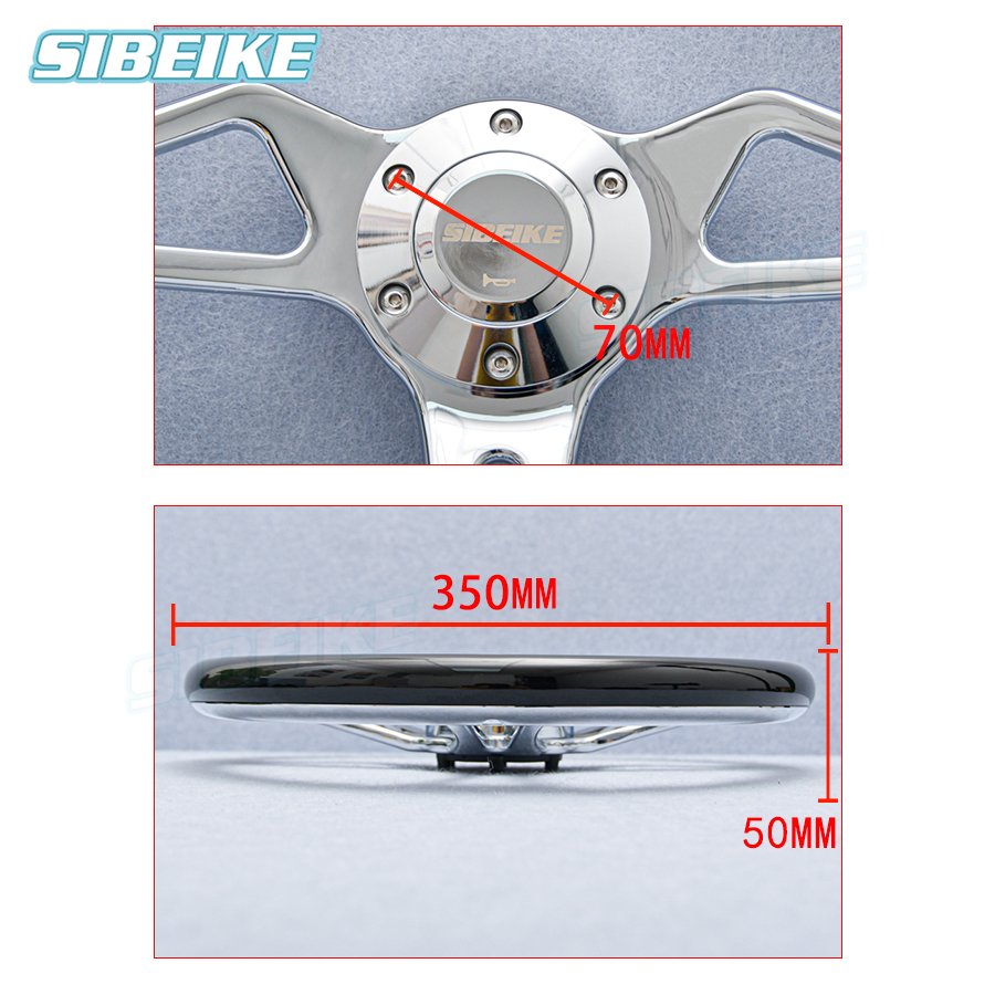 350mm Black Vintage Sports Steering Wheel High Quality Chrome Spoke ABS Racing Car /Truck Steering Wheel