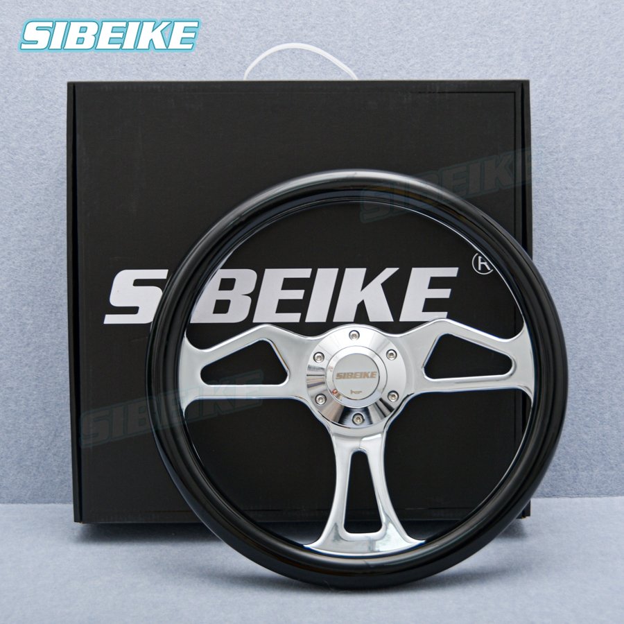 350mm Black Vintage Sports Steering Wheel High Quality Chrome Spoke ABS Racing Car /Truck Steering Wheel