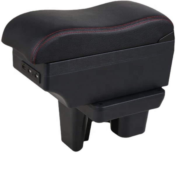 2022 New Design Armrest Box Single Layer Front Center Console Black Leather with Charging 3 USB Ports for Toyota Hilux