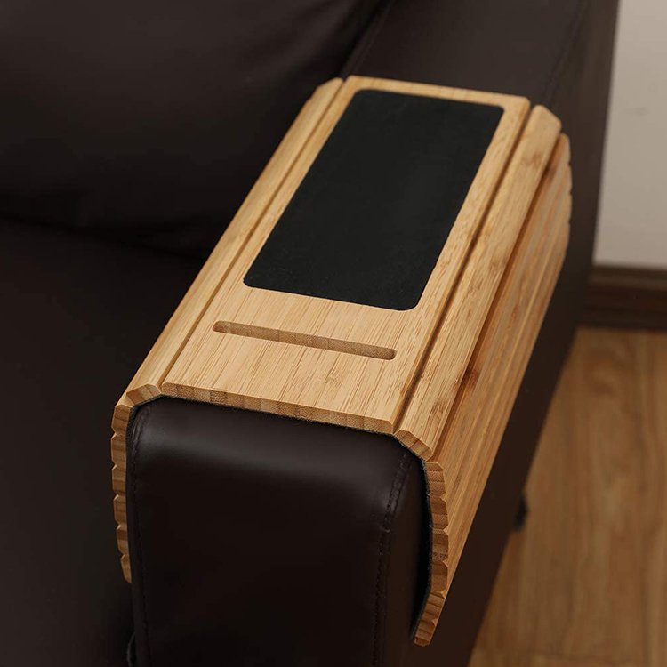 High Quality Stable and Solid Foldable Bamboo Sofa Couch Arm Storage Tray Table for Couch Armrest