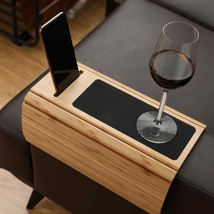 High Quality Stable and Solid Foldable Bamboo Sofa Couch Arm Storage Tray Table for Couch Armrest