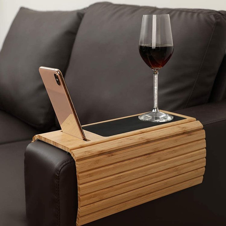 High Quality Stable and Solid Foldable Bamboo Sofa Couch Arm Storage Tray Table for Couch Armrest