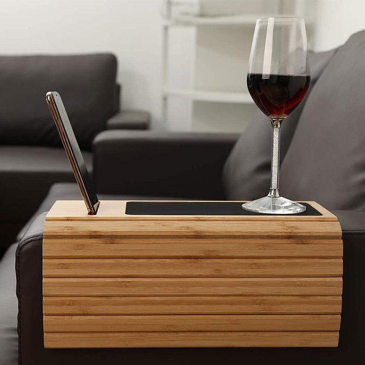 High Quality Stable and Solid Foldable Bamboo Sofa Couch Arm Storage Tray Table for Couch Armrest