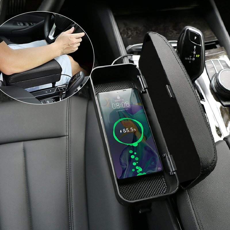 Car Armrest Box Wireless Charging Armrest Box Seat Gap Storage Box Car Wireless Charger