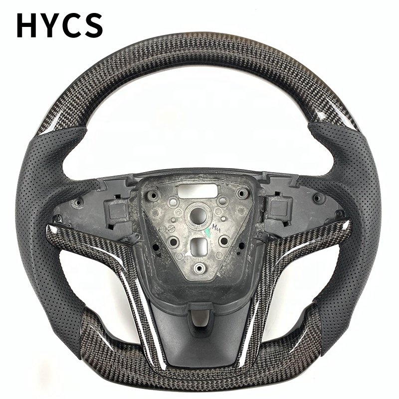 Custom car interior carbon fiber steering wheel covered with leather perforated for Chevrolet Malibu Cruze Camaro