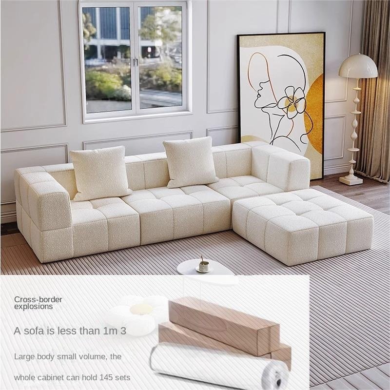 Modern Cream Vacuum Sponge Sectional Couch Inflatable sealed Compressed Modular Corner Sofa Living Room Furniture Packing in Box