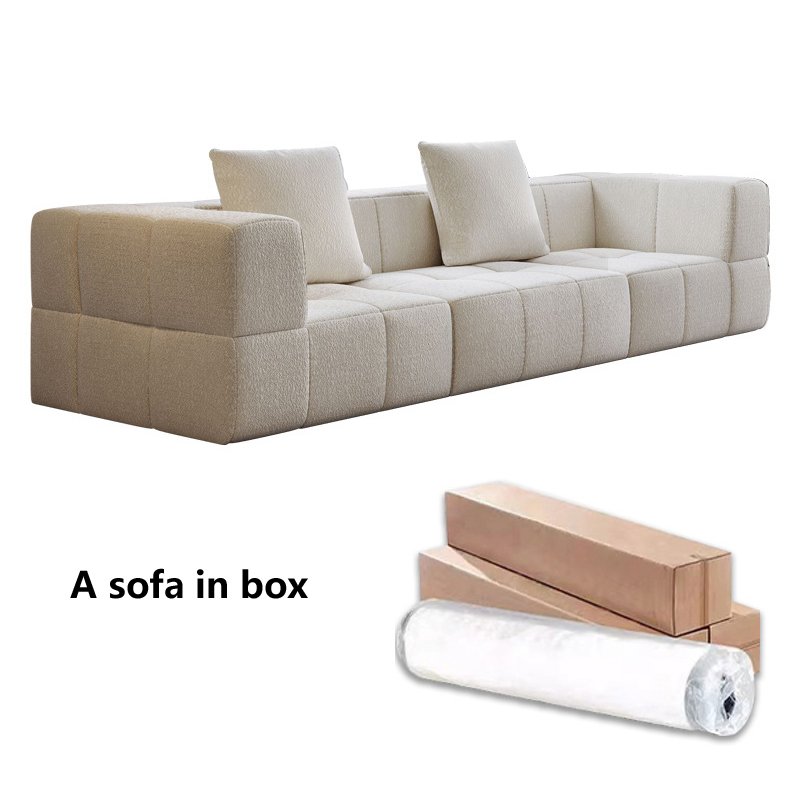 Modern Cream Vacuum Sponge Sectional Couch Inflatable sealed Compressed Modular Corner Sofa Living Room Furniture Packing in Box