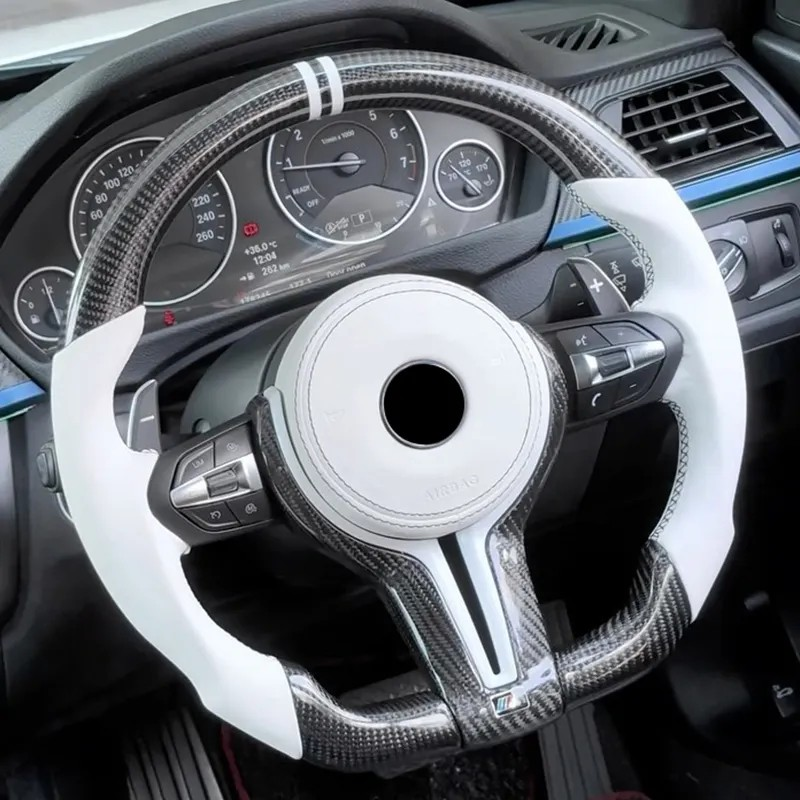 With Carbon Trim Shift Paddle Whit Leather M Sport Steering Wheel for BMW F10 F11 F20 F22 F30 F32 F80 M3 F82 F90 M5 X6 E71 E90