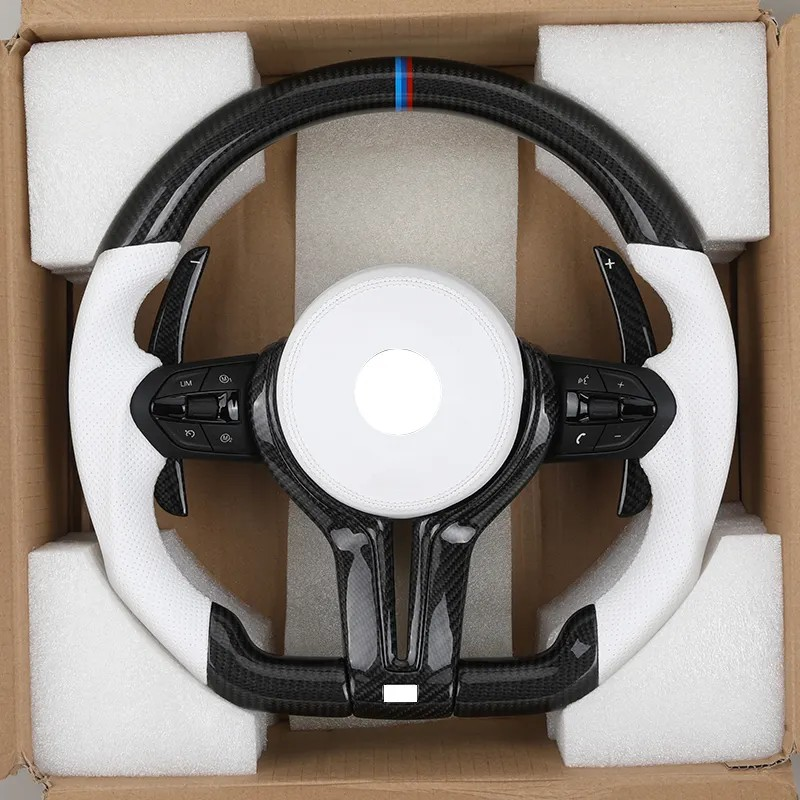 With Carbon Trim Shift Paddle Whit Leather M Sport Steering Wheel for BMW F10 F11 F20 F22 F30 F32 F80 M3 F82 F90 M5 X6 E71 E90