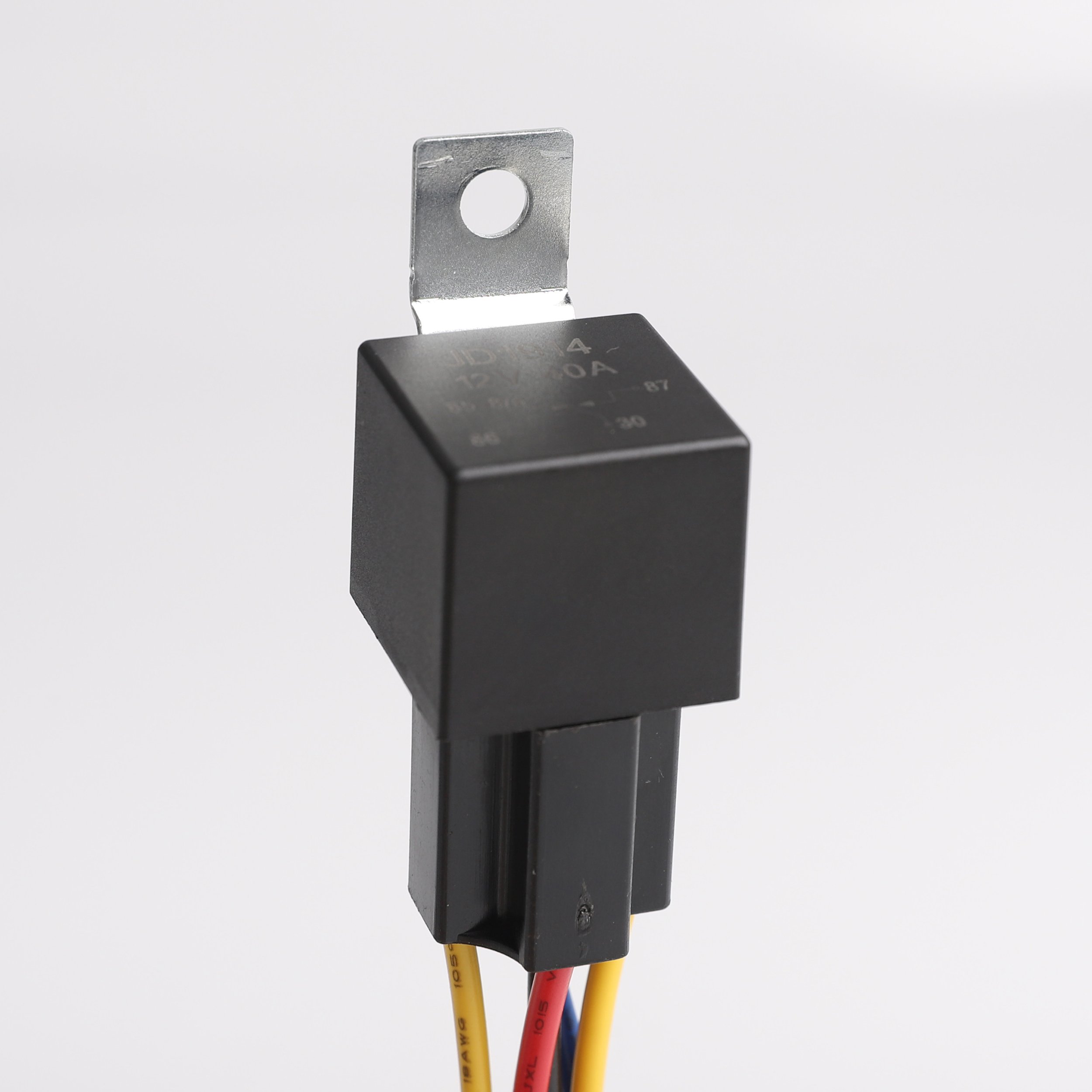 JD1912 12V 40A 4 Pin SPST Car Relay Harness Sockets with Color-Labeled Wires for Automotive Truck Van Motorcycle Boat