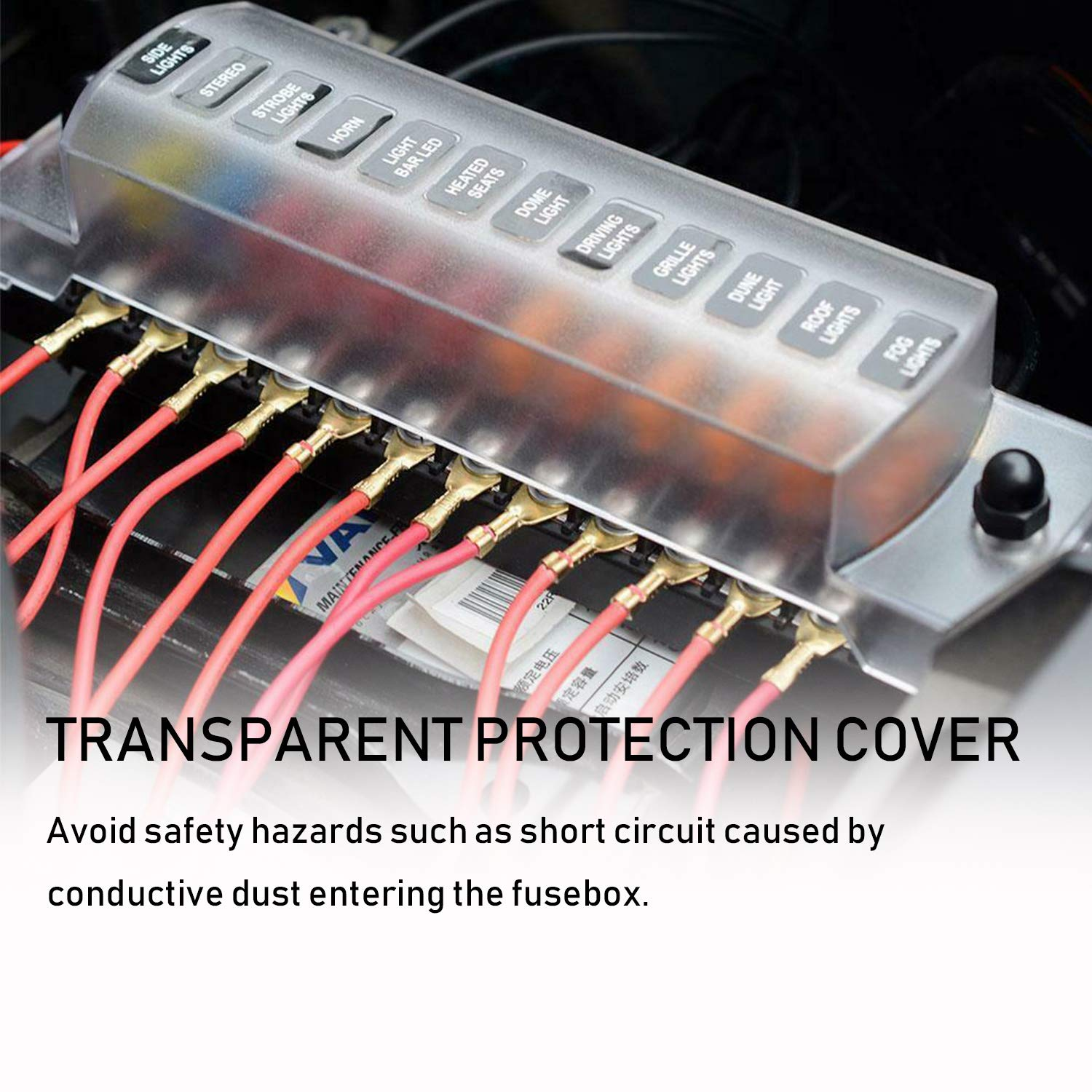 12 Way Independent Positive and Negative Fuse Box With Waterproof Protection Cover for Auto Car Boat Marine Trike