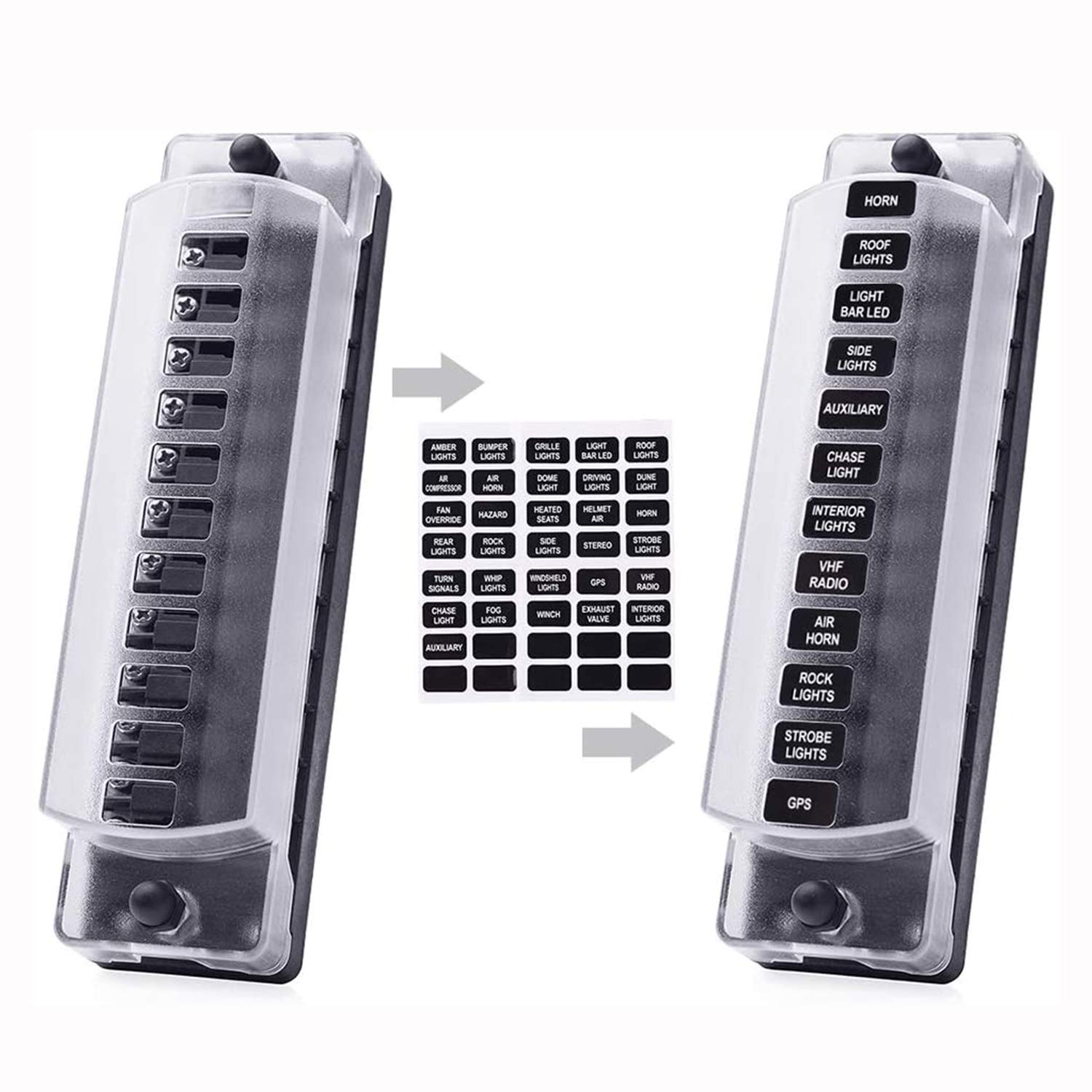 12 Way Independent Positive and Negative Fuse Box With Waterproof Protection Cover for Auto Car Boat Marine Trike