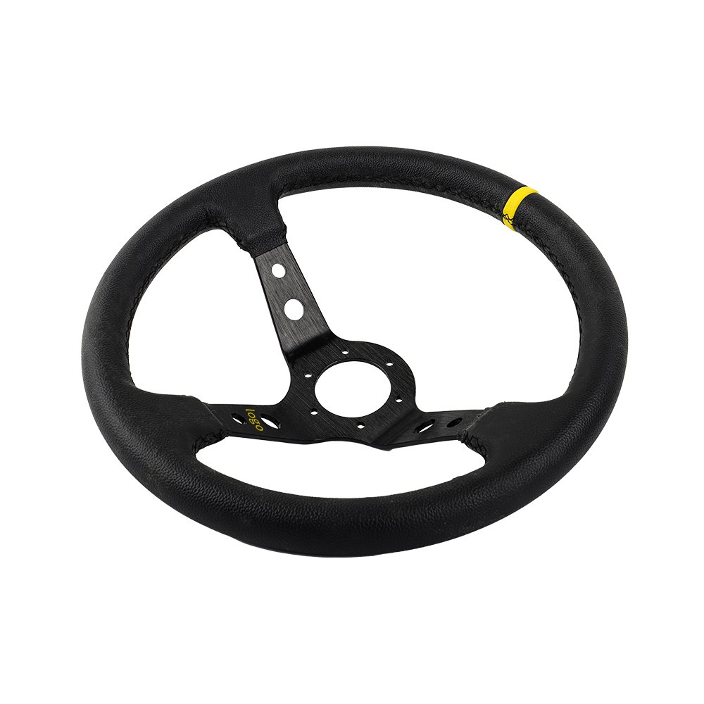 CAN CUSTOM 340mm Flat Racing Caliber Black And Yellow PVC Car Brand Universal Suede Leather Drifting Car Steering Wheel