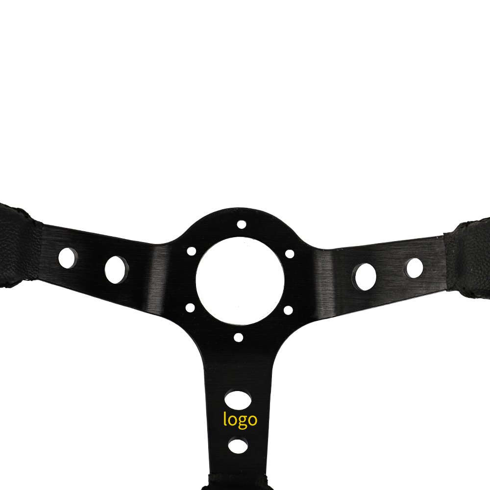 CAN CUSTOM 340mm Flat Racing Caliber Black And Yellow PVC Car Brand Universal Suede Leather Drifting Car Steering Wheel