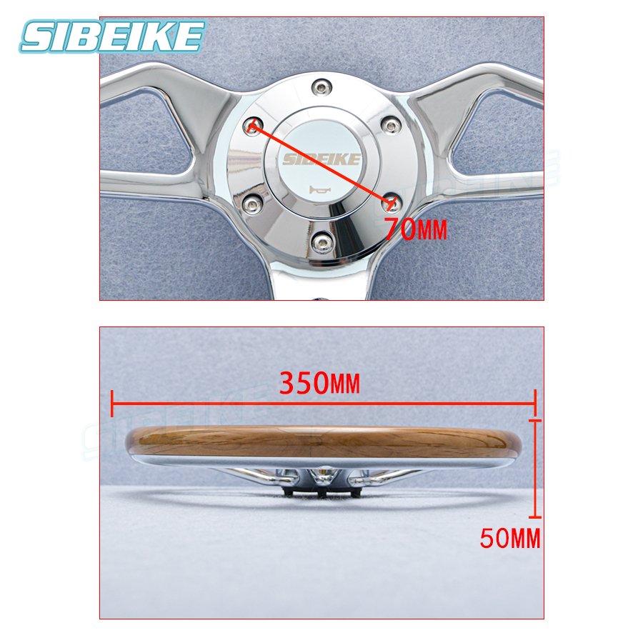 Sibeike 14inch Classic Real Wood Car Steering Wheel Universal Vintage Retro Sports Steering Wheel with Rivet