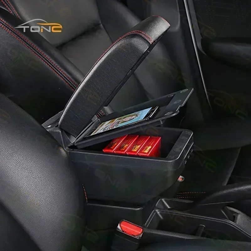 TONC Ford Fiesta Premium ABS Armrest Console - Dual USB Ports, Cup Holder, and Dual Storage Compartments