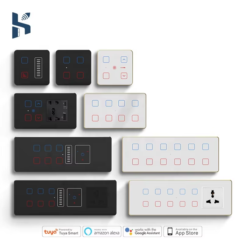 8M Retro Style Smart Wall Switch India 16A 240V 10A Glass Socket Multi Combo Smart Home Touch Panel Compatible Smart Life