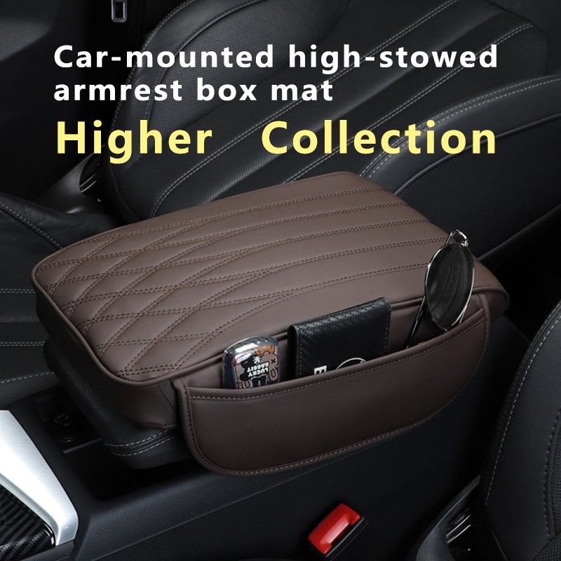 Universal Nappa Leather Car Accessories Front Central Armrest Cushion Mat 32*18*4.5cm Memory Foam Side Storage Increases Height