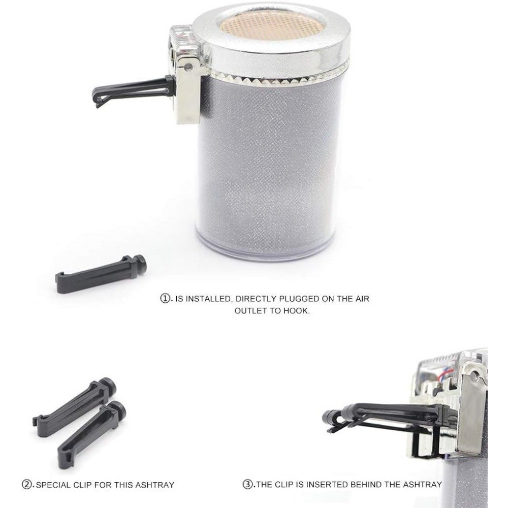 1PC Silver Mini Car Trash Can Auto Ashtray With LED Light Portable Ashtray With Lid Suitable for Most Vehicles Car Ashtray