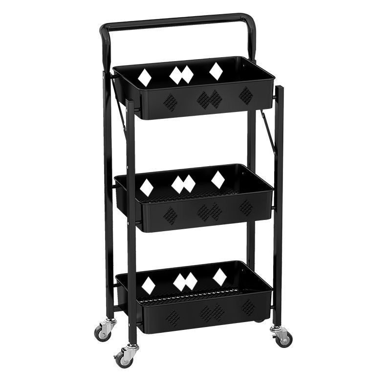 Wheeled Trolley Foldable Storage Rack Living Room Floor Mobile Snack Storage Rack Multi-layer Household Storage Rack