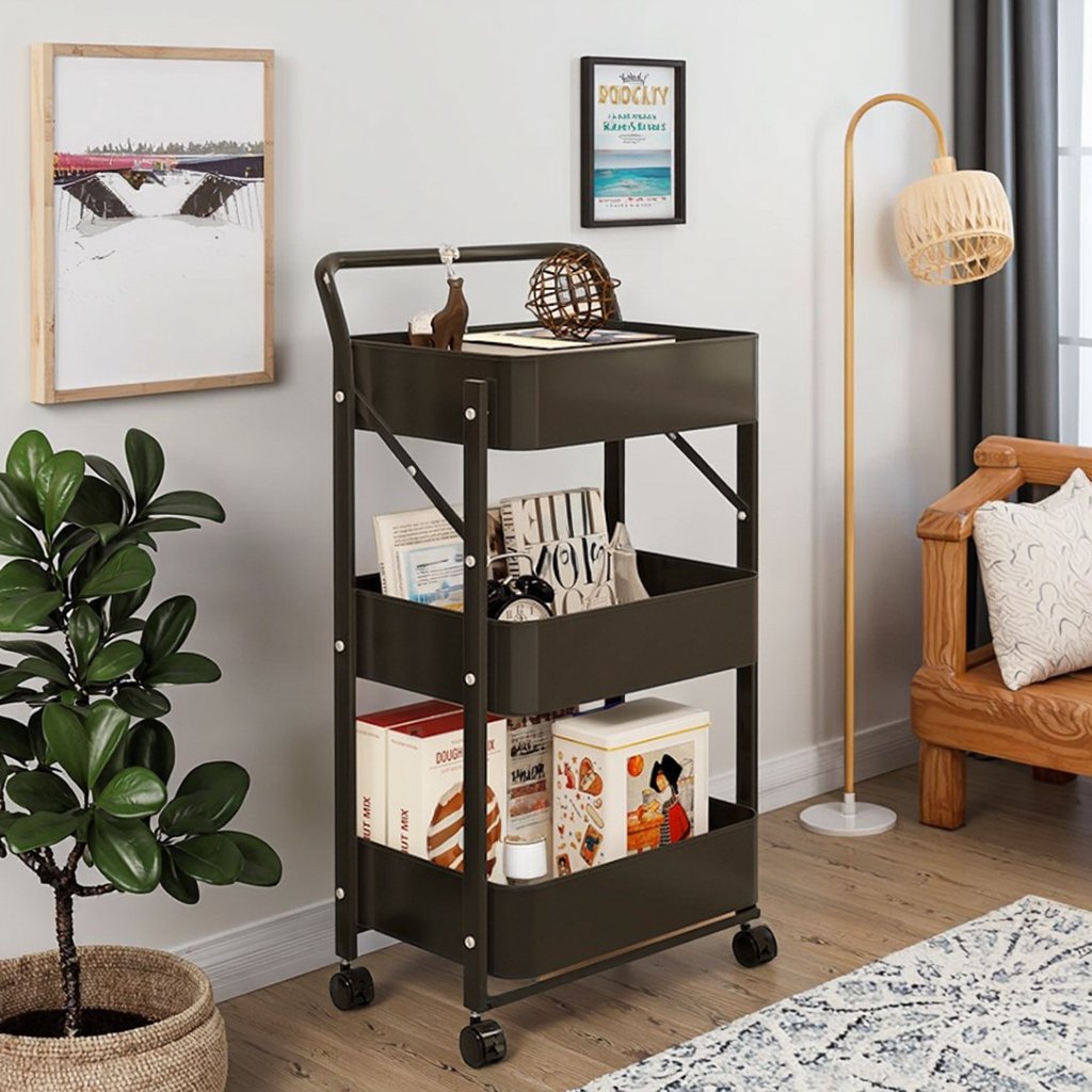 Wheeled Trolley Foldable Storage Rack Living Room Floor Mobile Snack Storage Rack Multi-layer Household Storage Rack