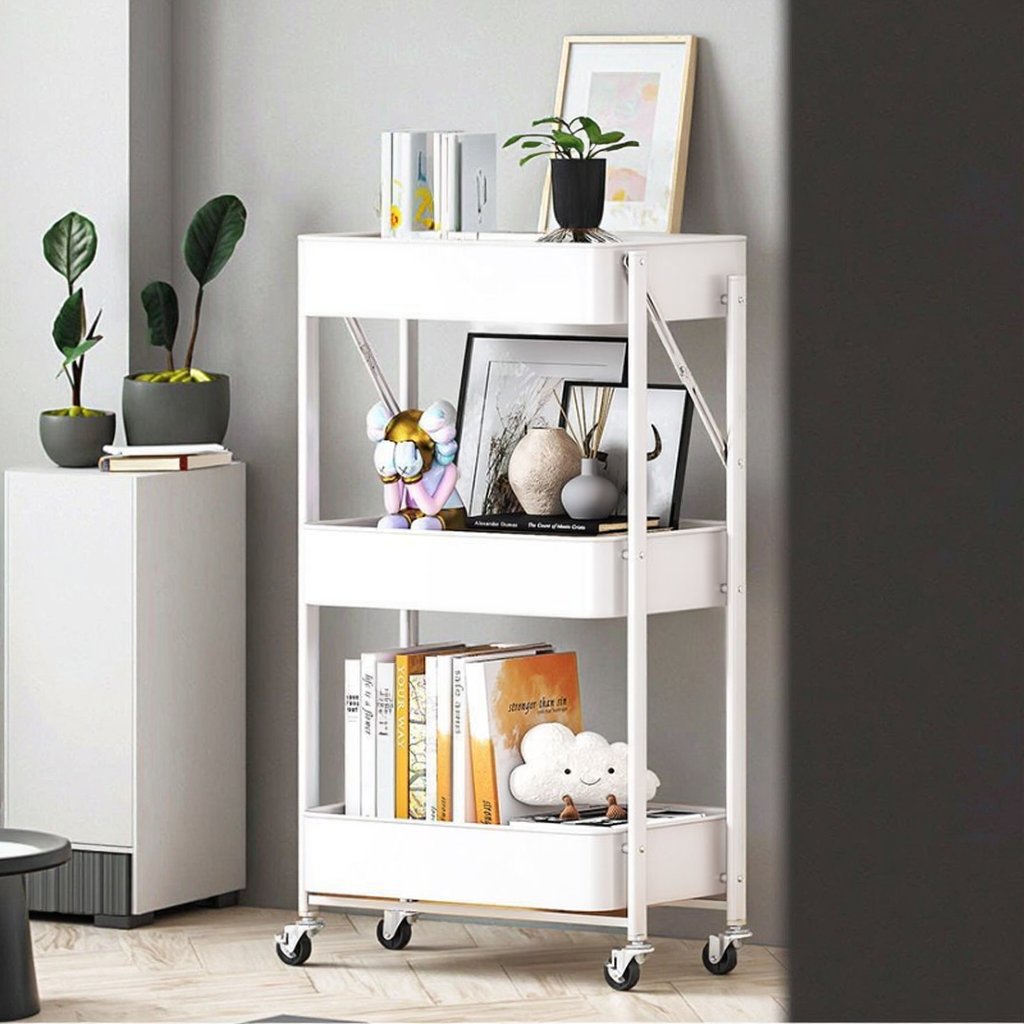Wheeled Trolley Foldable Storage Rack Living Room Floor Mobile Snack Storage Rack Multi-layer Household Storage Rack