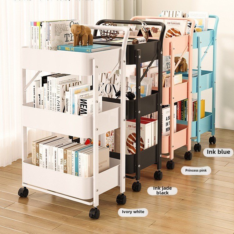 Wheeled Trolley Foldable Storage Rack Living Room Floor Mobile Snack Storage Rack Multi-layer Household Storage Rack