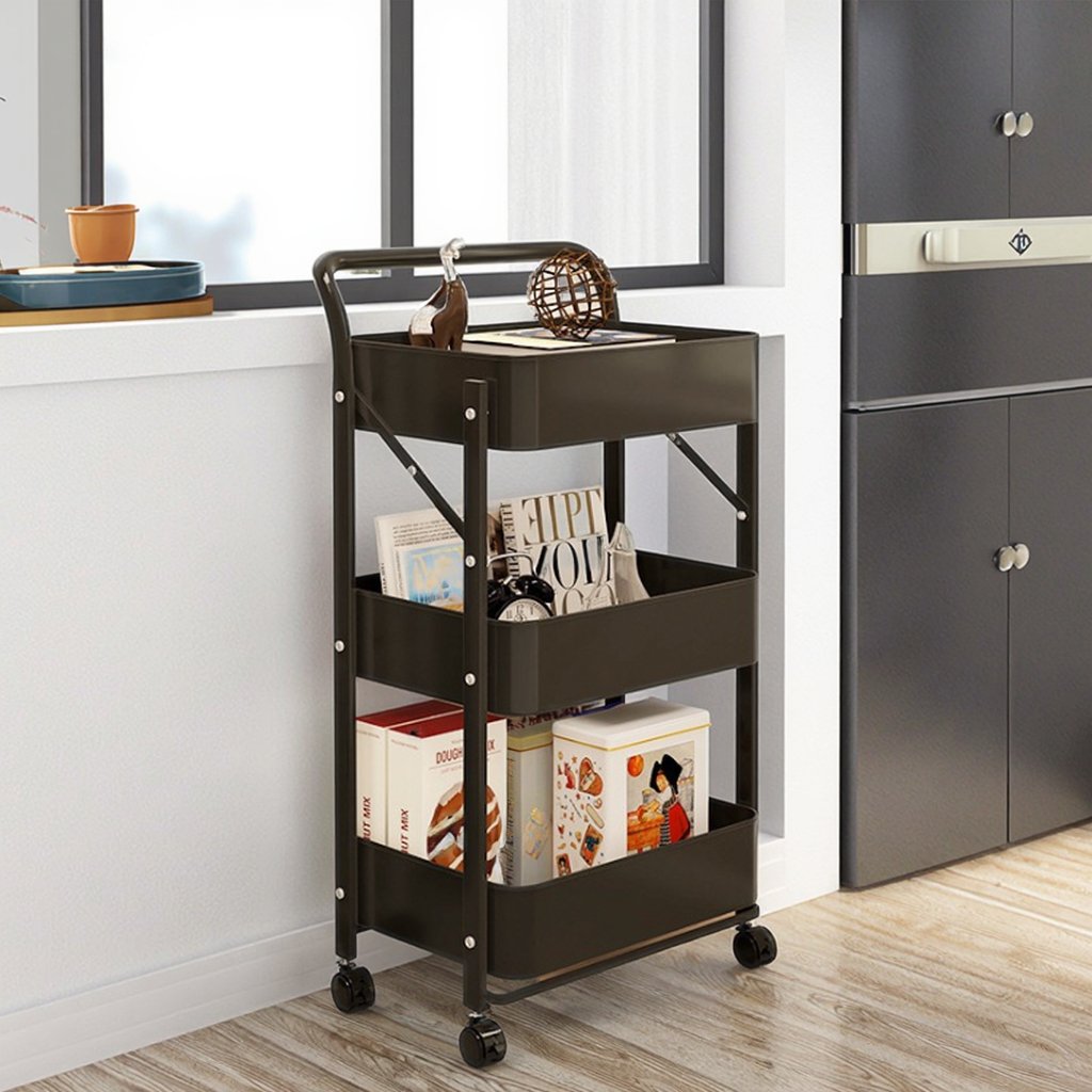 Wheeled Trolley Foldable Storage Rack Living Room Floor Mobile Snack Storage Rack Multi-layer Household Storage Rack
