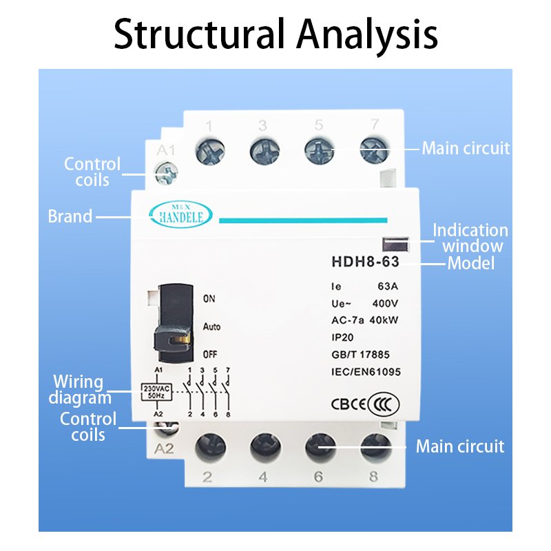 Hot Sell 4P 63A Contactors 400V AC Coil DIN Rail Contactor Home Use Modular AC Contactor Relays Starters With Manual