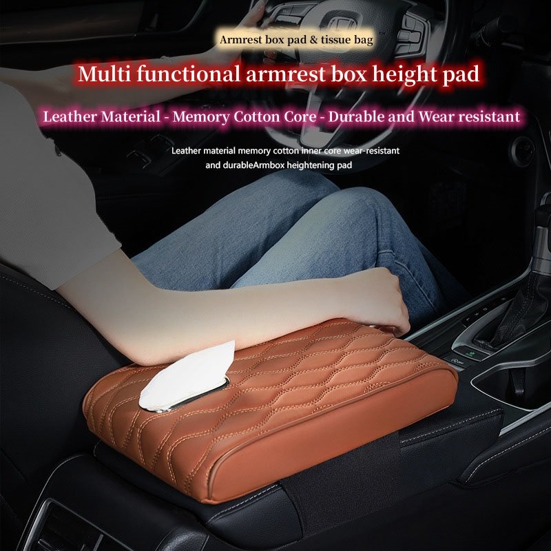 Memory Foam Extender Cushion Protector Tissue Holder Facial Napkin Holder Leather Armrest Box Mat Car Center Console Box Cover