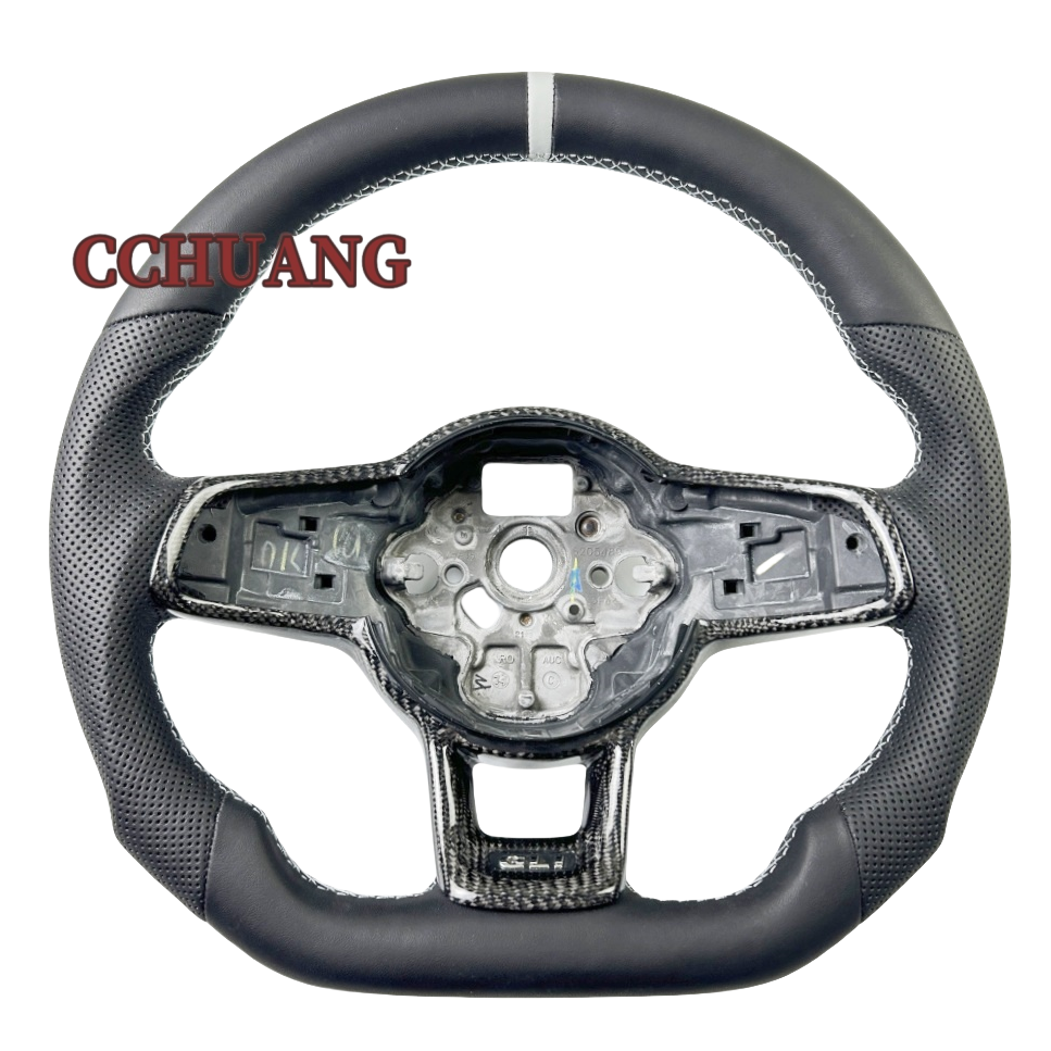 Custom black perforated leather steering wheel for Volkswagen Golf 7 GTI carbon fiber steering wheel
