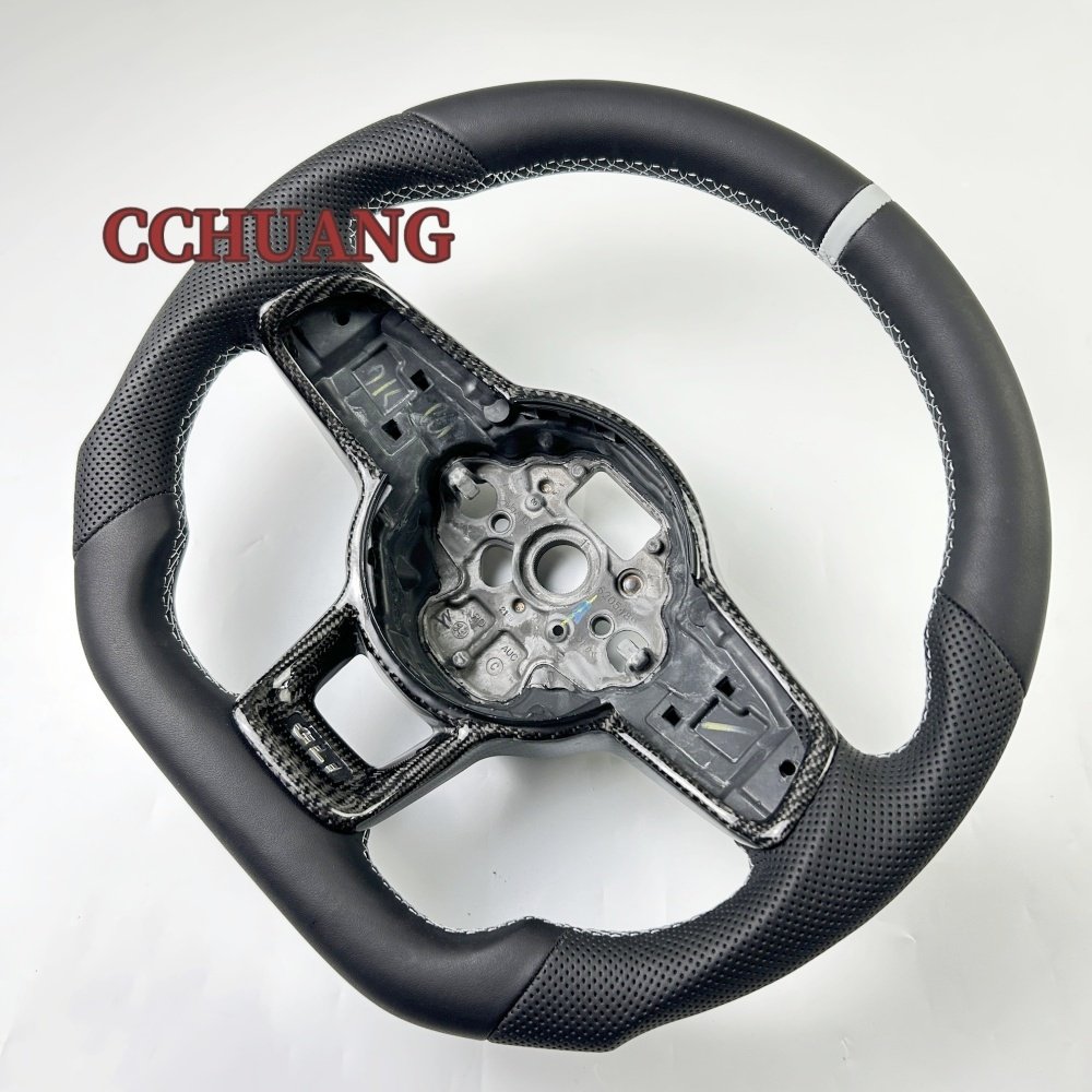 Custom black perforated leather steering wheel for Volkswagen Golf 7 GTI carbon fiber steering wheel