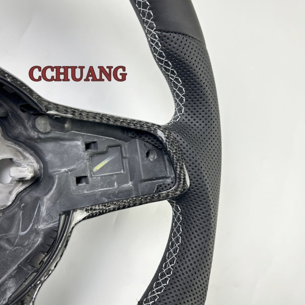Custom black perforated leather steering wheel for Volkswagen Golf 7 GTI carbon fiber steering wheel