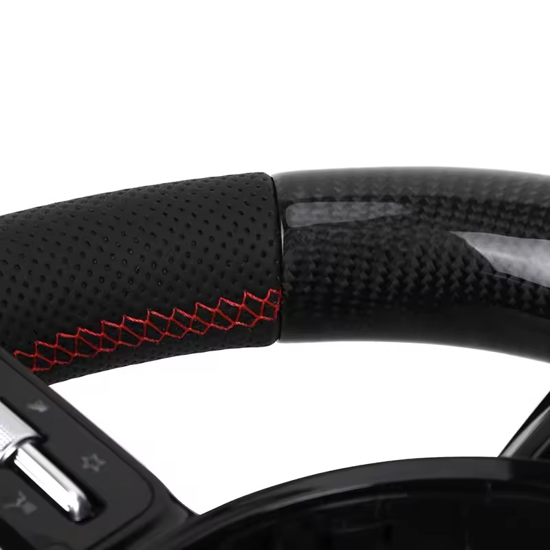 With Piano Black Trim Half Perforated Leather Carbon LED Steering Wheel for Mercedes W204 W205 C180 W221 W222 W213 C43 C63 AMG