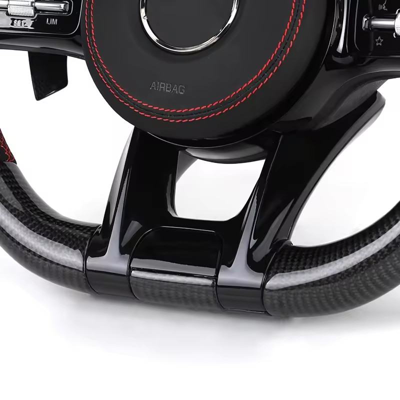 With Piano Black Trim Half Perforated Leather Carbon LED Steering Wheel for Mercedes W204 W205 C180 W221 W222 W213 C43 C63 AMG