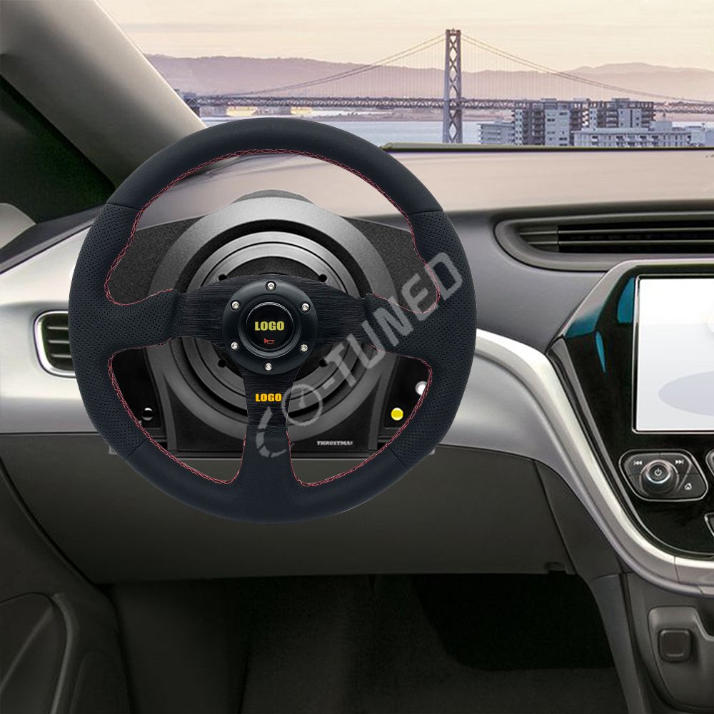 Flat Car Steering Wheel Leather Steering Wheel Black Steering Wheel For Universal 350mm