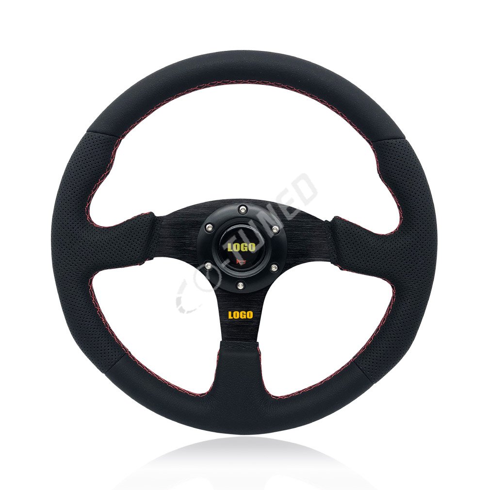 Flat Car Steering Wheel Leather Steering Wheel Black Steering Wheel For Universal 350mm