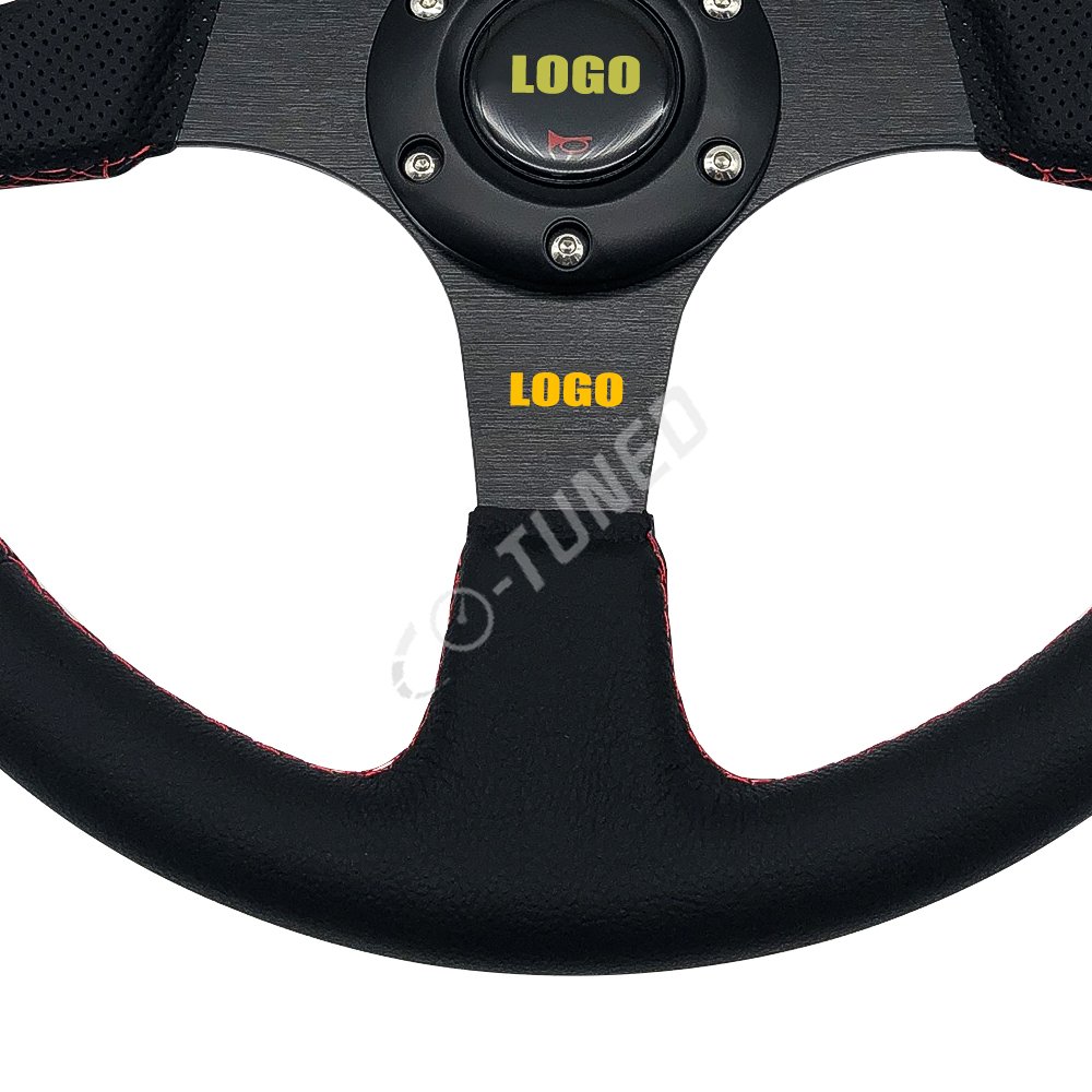 Flat Car Steering Wheel Leather Steering Wheel Black Steering Wheel For Universal 350mm