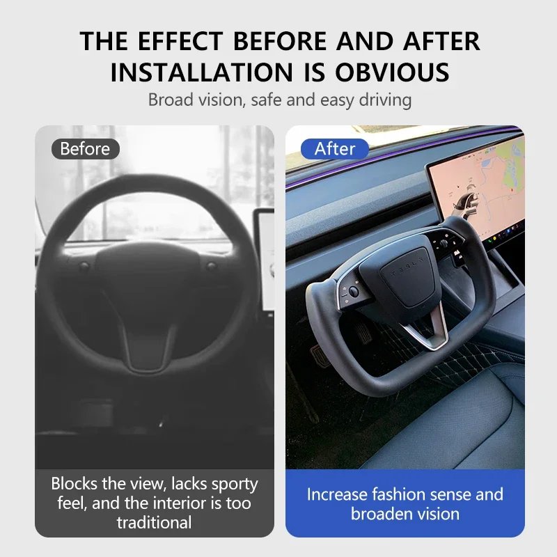Heated Steering Wheel for Tesla Model 3 Highland Yoke 2024 Custom Car Accessories Black Leathers