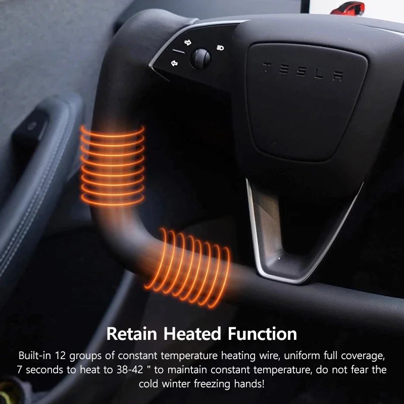 Heated Steering Wheel for Tesla Model 3 Highland Yoke 2024 Custom Car Accessories Black Leathers